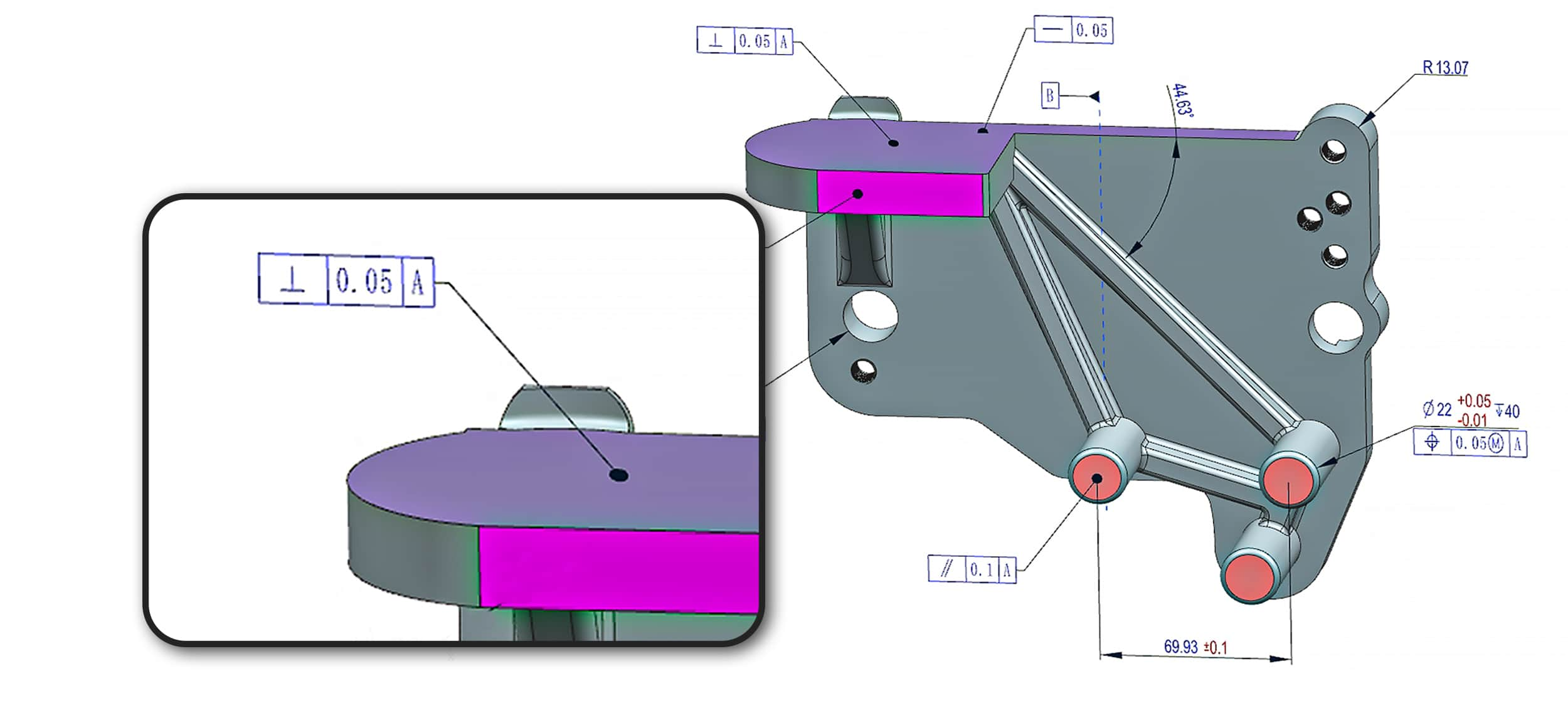 Example of perpendicularity for CNC machining parts, ensuring that surfaces or features are at a right angle to each other