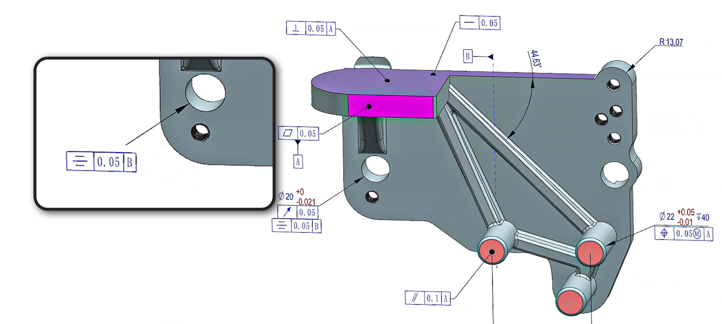 Sample of symmetry and position for CNC machining parts based on ISO G&T standards, not ASME or ANSI GD&T