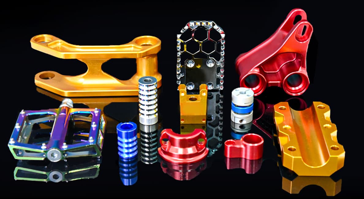 CNC motorcycle parts, including frames, pedals, and connectors, for high-quality custom builds